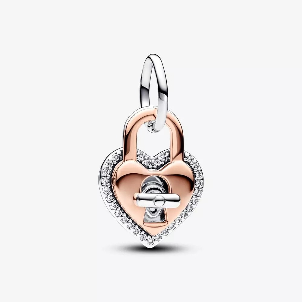 charm colgante pandora doble corazón candado giratorio en dos tonos 783079c01